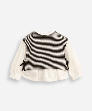 blusa infantil com sobreposição tricot listrado off white