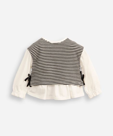 blusa infantil com sobreposição tricot listrado off white