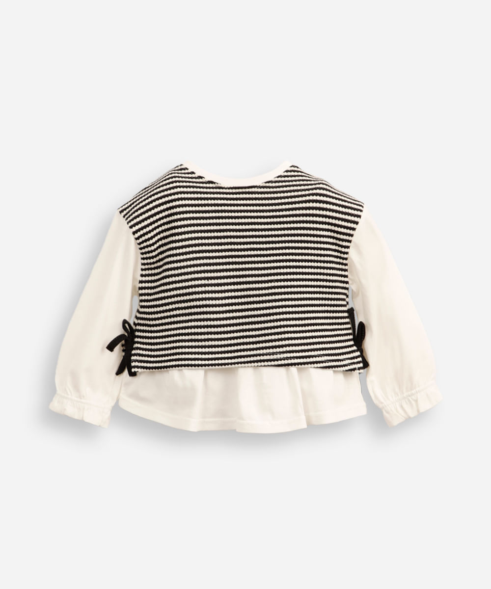 blusa infantil com sobreposição tricot listrado off white