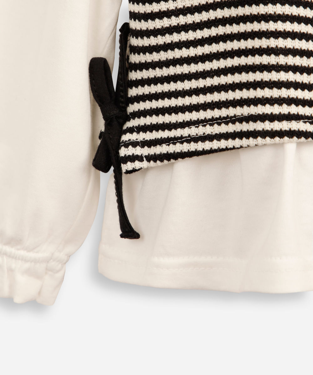 blusa infantil com sobreposição tricot listrado off white