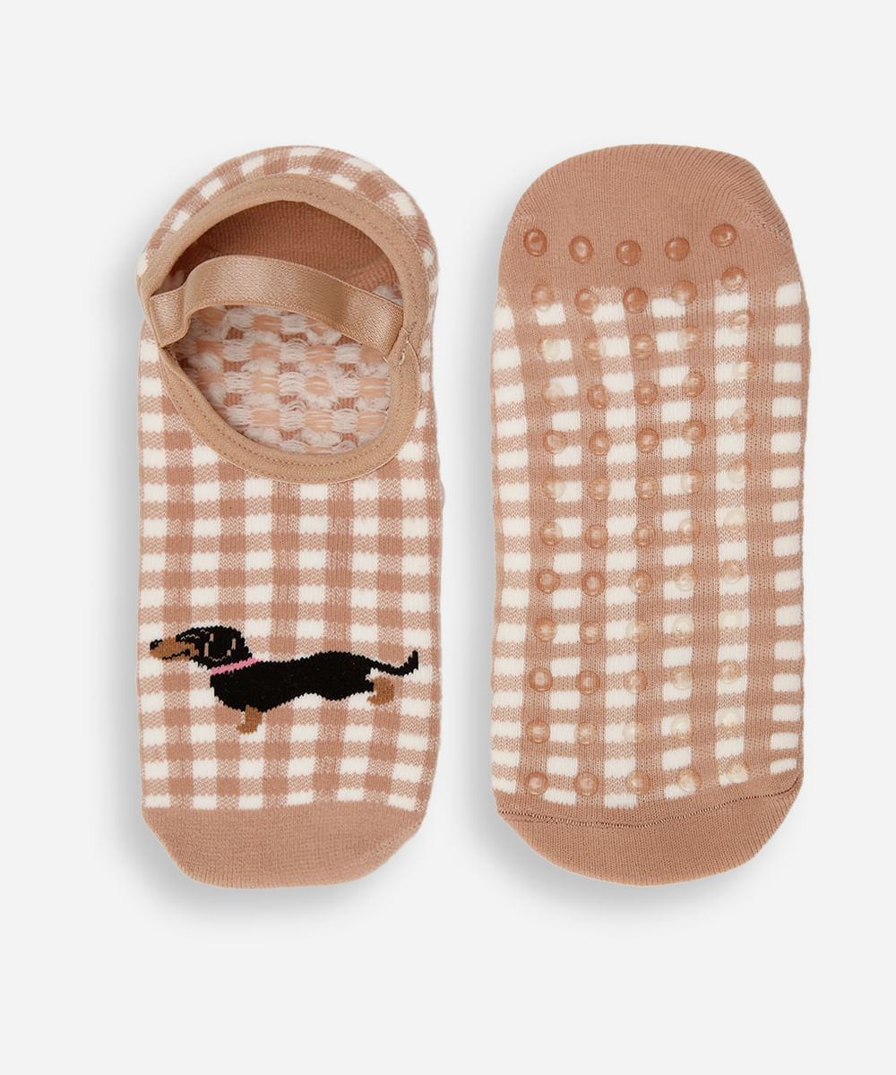 meia sapatilha estampado vichy colorido 34-39  bege