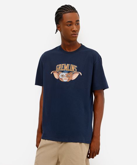 camiseta masculina de algodão gremlins azul