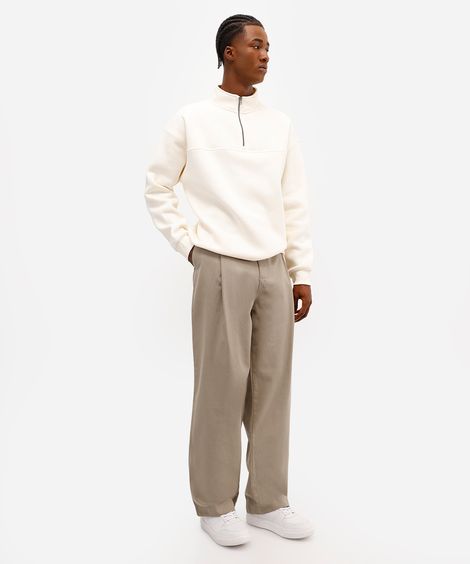 calça baggy masculina de sarja com pregas bege