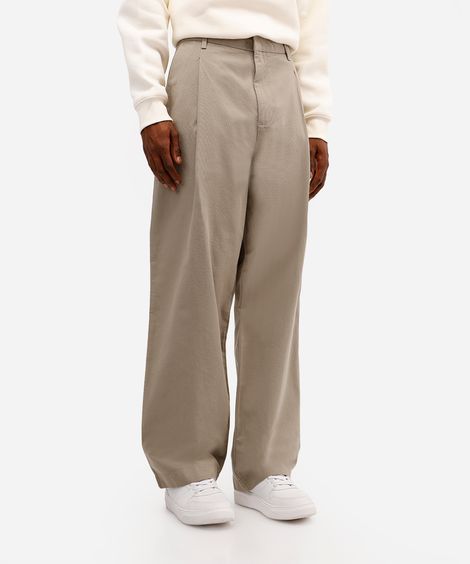 calça baggy masculina de sarja com pregas bege
