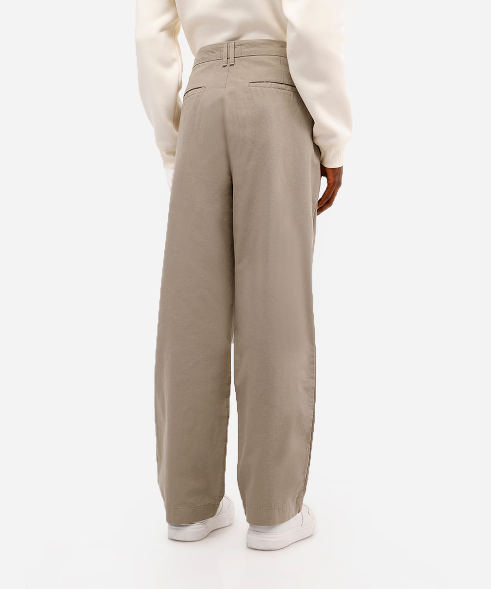 calça baggy masculina de sarja com pregas bege