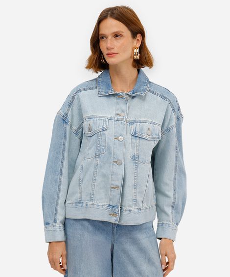 jaqueta feminina jeans bicolor azul