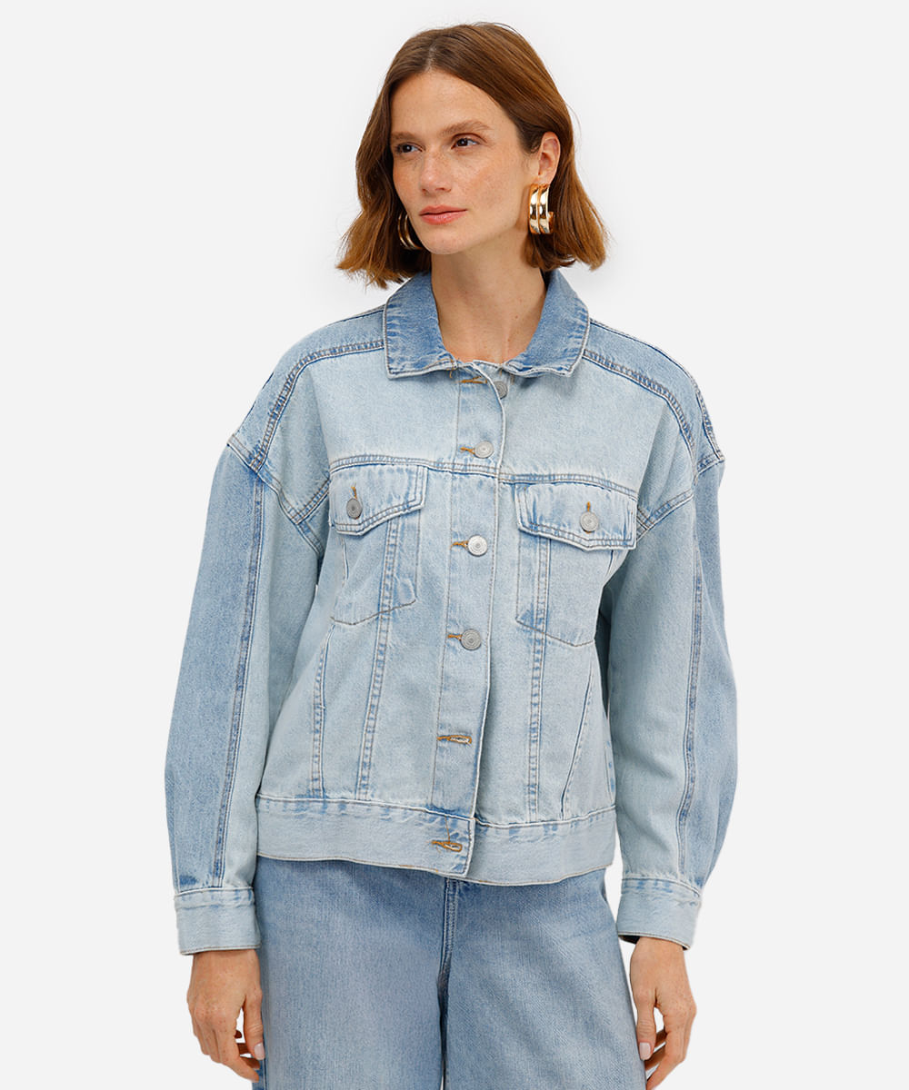 jaqueta feminina jeans bicolor azul