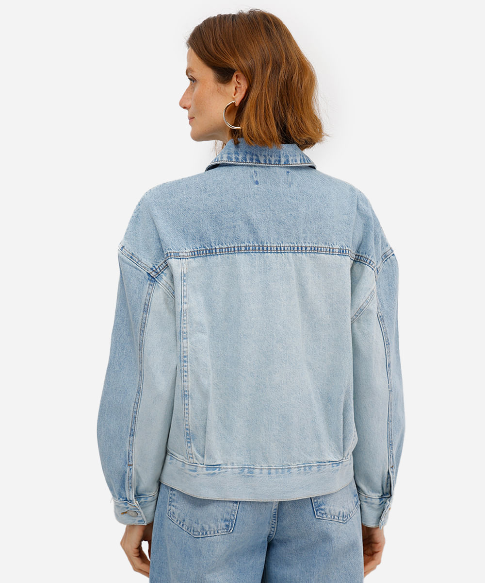 jaqueta feminina jeans bicolor azul