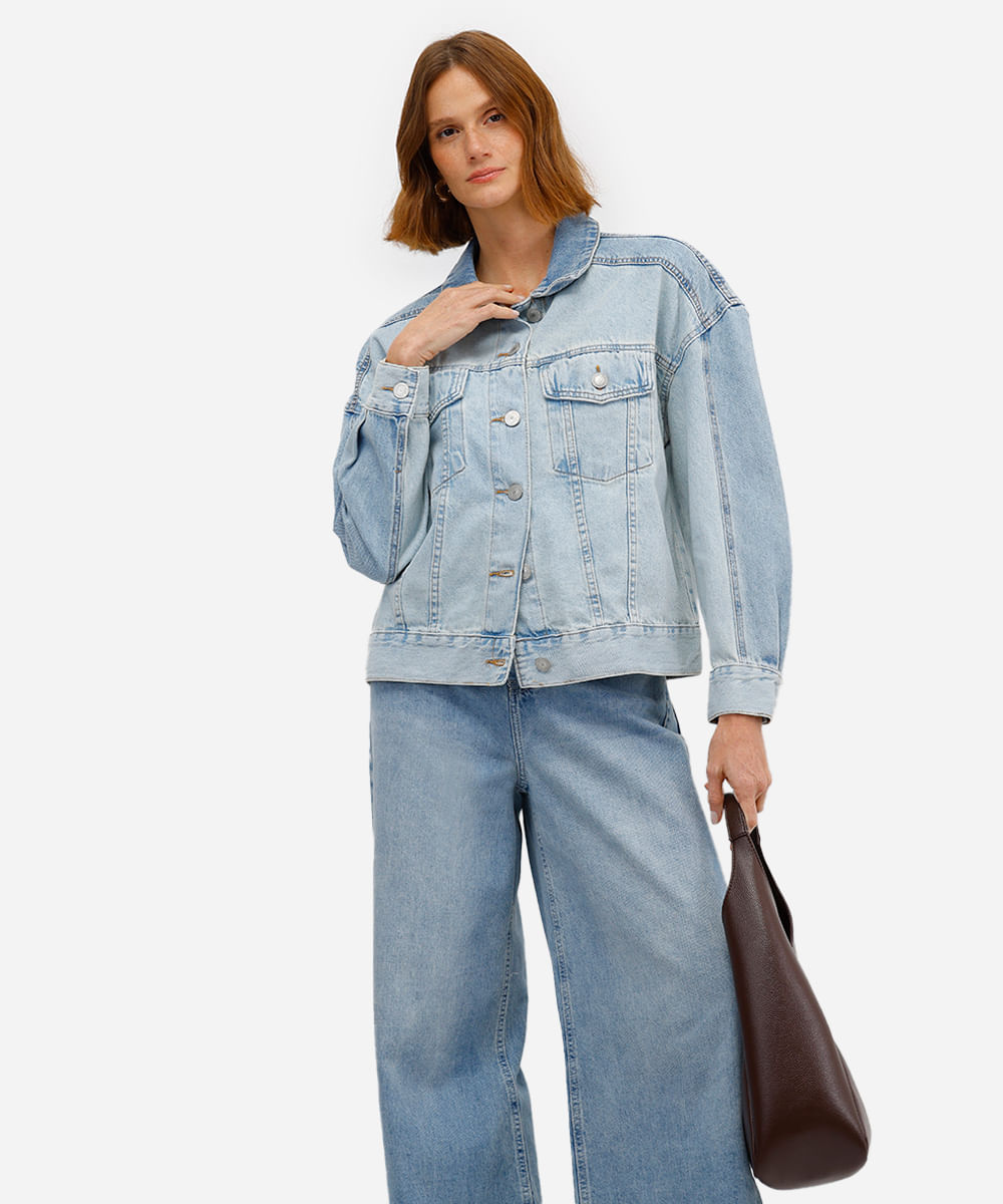 jaqueta feminina jeans bicolor azul