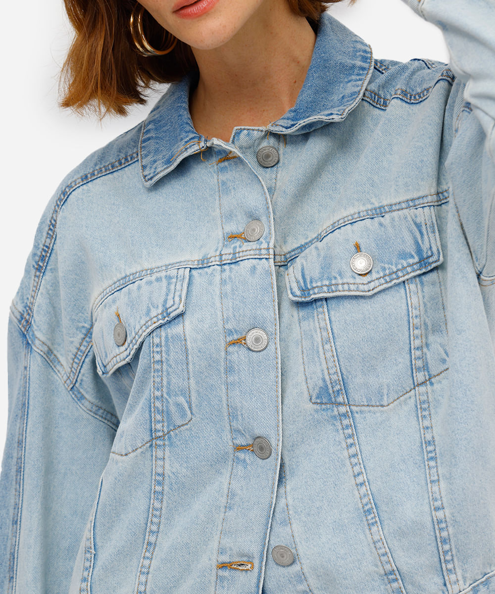 jaqueta feminina jeans bicolor azul
