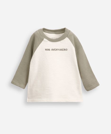 blusa infantil manga raglan texturizado off white