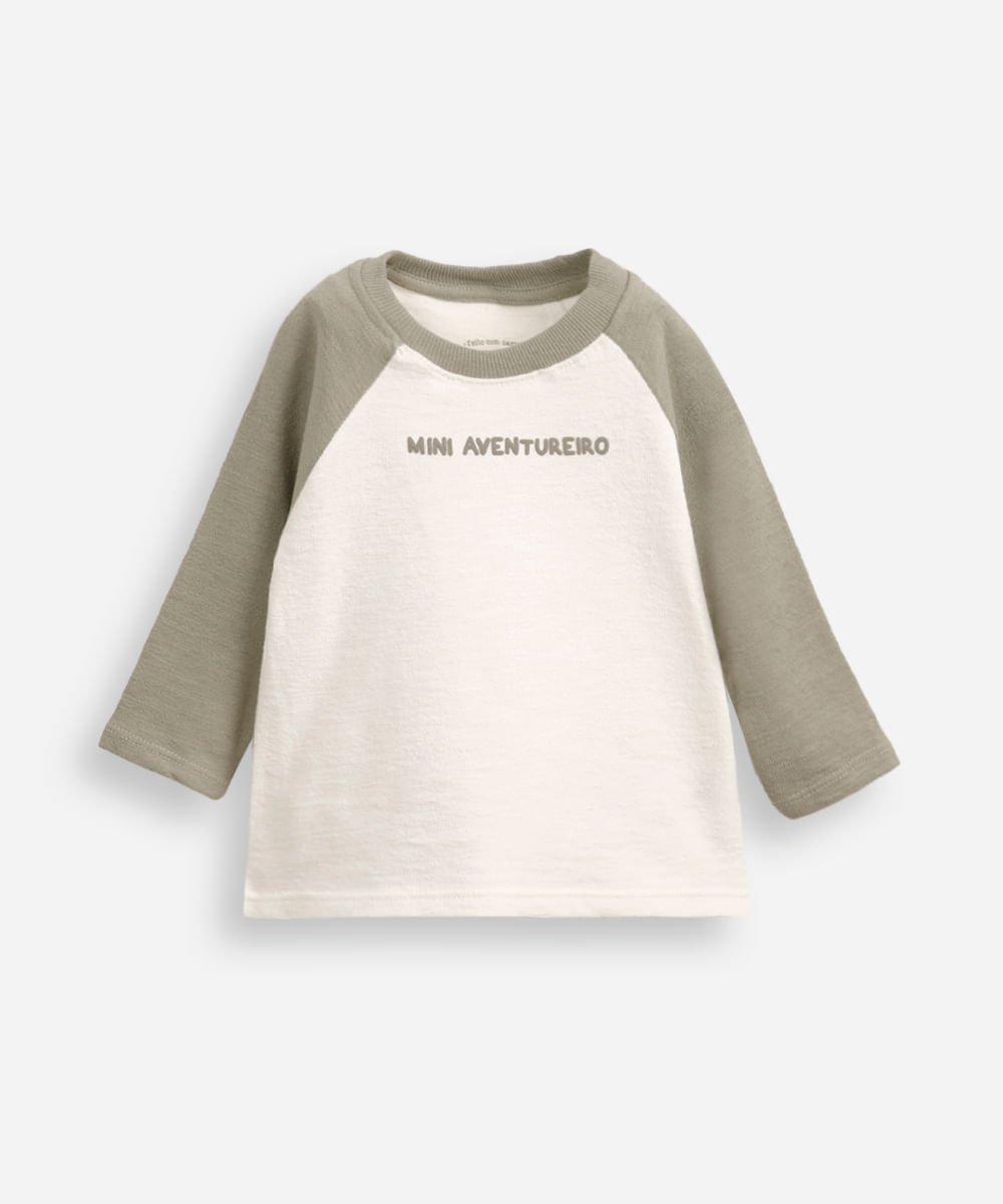 blusa infantil manga raglan texturizado off white