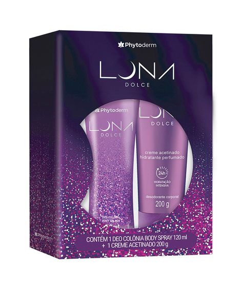 kit feminino phytoderm luna dolce deo colônia body splash 200ml e creme hidratante acetinado 200g