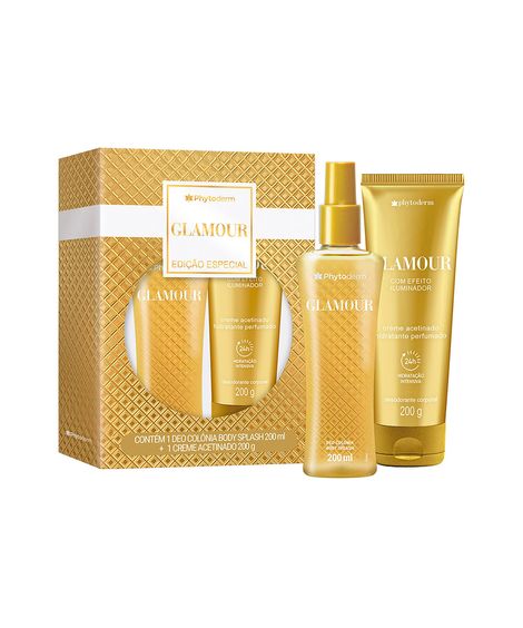 kit feminino phytoderm glamour deo colônia body splash 200ml e creme hidratante acetinado 200g