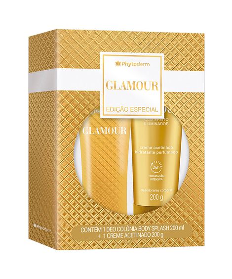 kit feminino phytoderm glamour deo colônia body splash 200ml e creme hidratante acetinado 200g