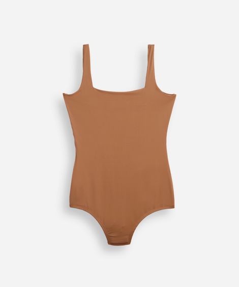 body infantil de poliamida decote quadrado marrom