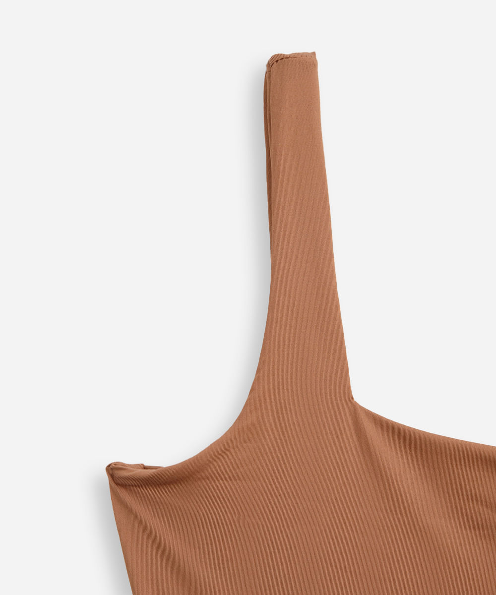 body infantil de poliamida decote quadrado marrom