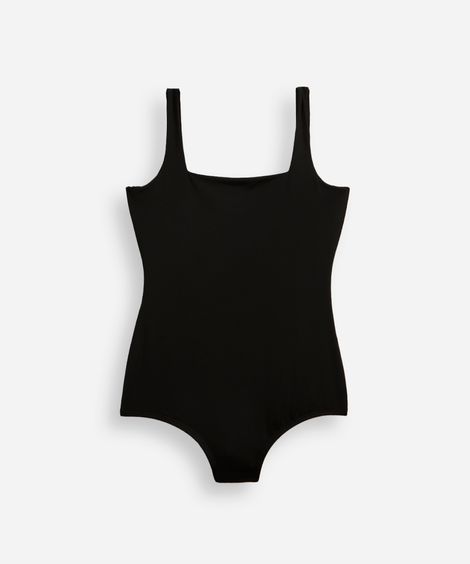 body infantil de poliamida decote quadrado preto