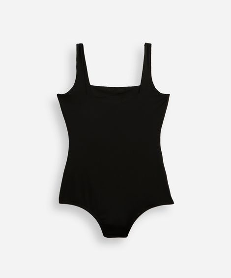 body infantil de poliamida decote quadrado preto