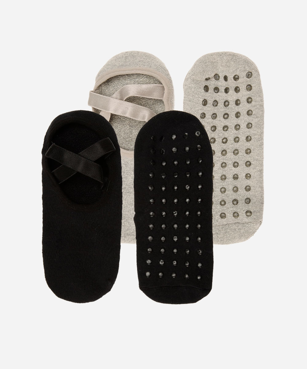 kit de 2 meias sapatilhas com sola antiderrapante colorido