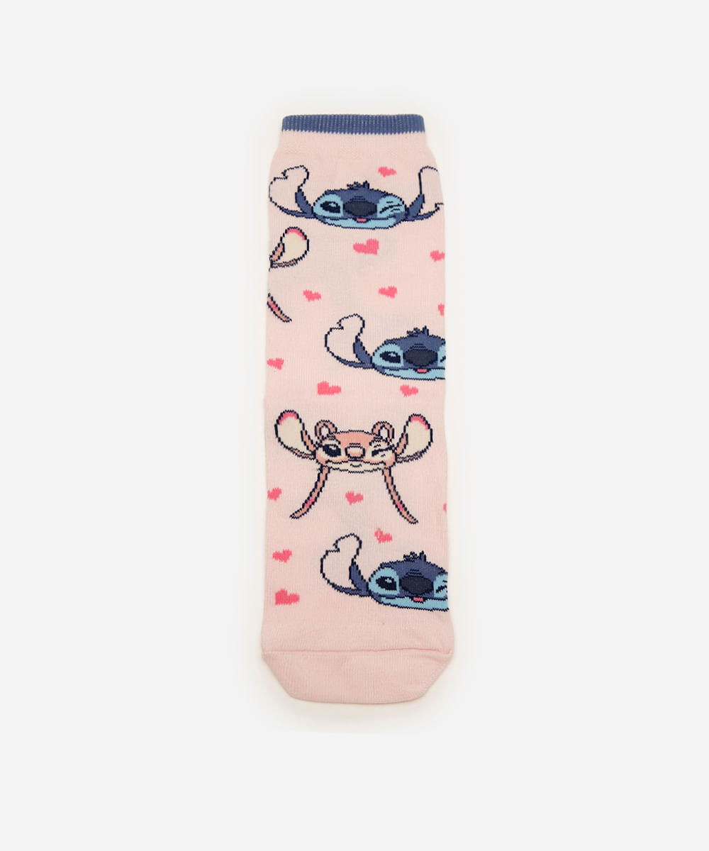 meia feminina cano longo stitch 34-39 rosa