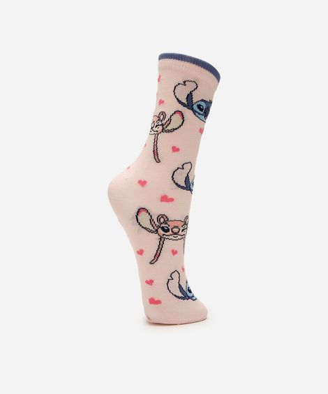 meia feminina cano longo stitch 34-39 rosa