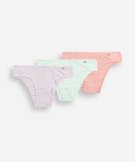kit de 3 calcinhas biquíni de algodão delrio colorido