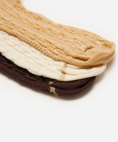 kit de 3 meias cano baixo texturizada com lurex colorido