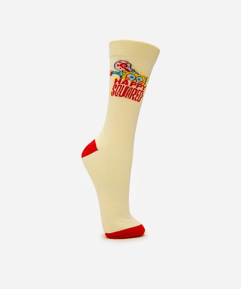 meia masculina cano longo bob esponja amarelo