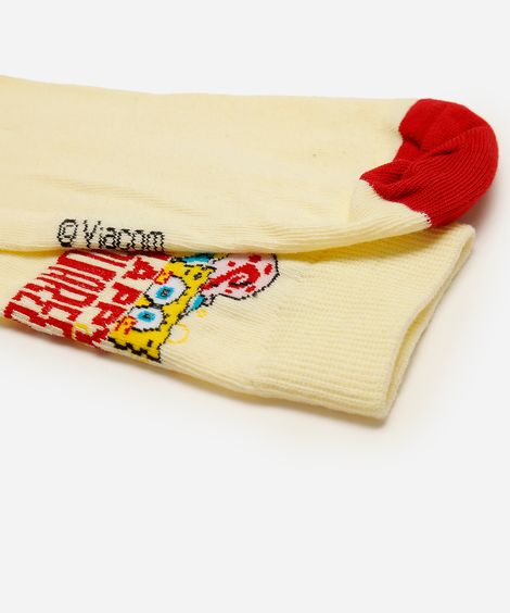meia masculina cano longo bob esponja amarelo