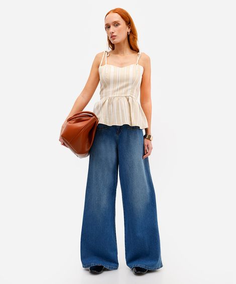calça wide leg feminina jeans azul