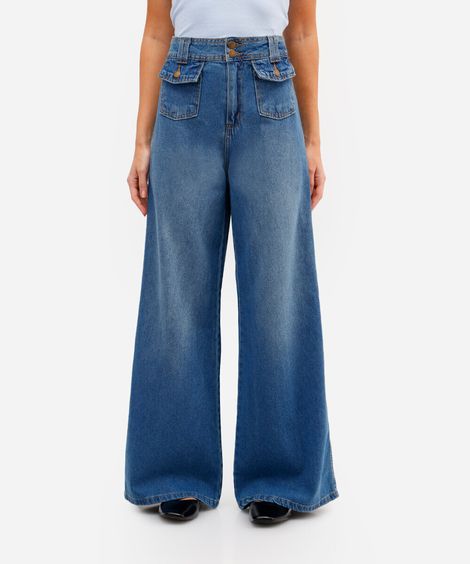 calça wide leg feminina jeans azul