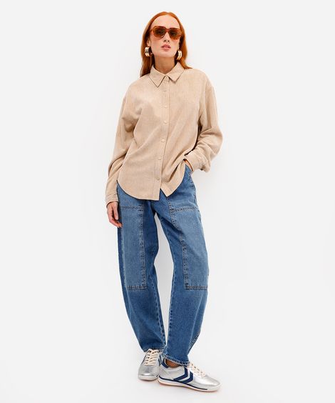 calça balloon feminina jeans cintura alta azul