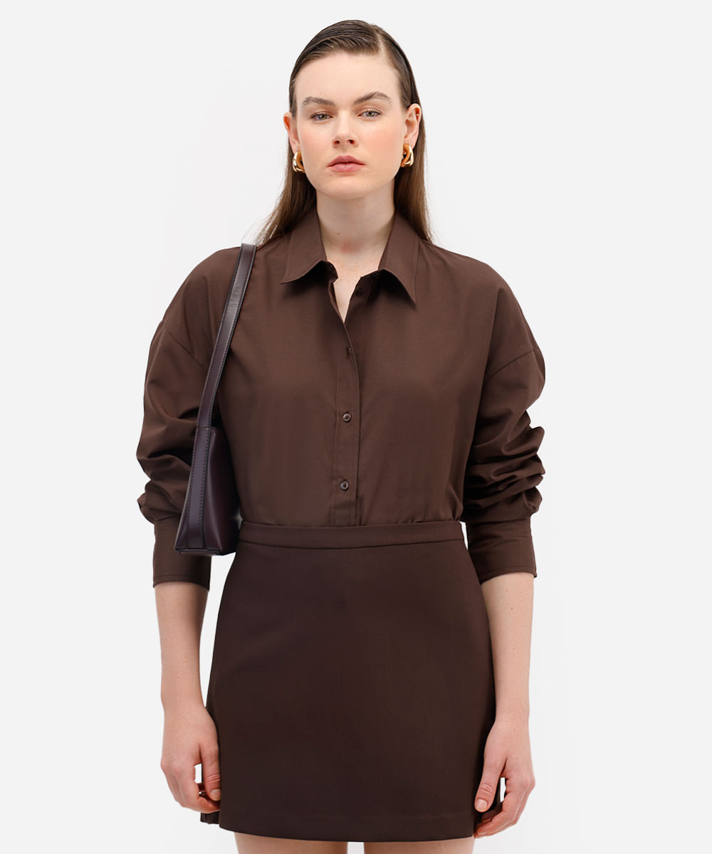 camisa oversized feminina manga longa marrom