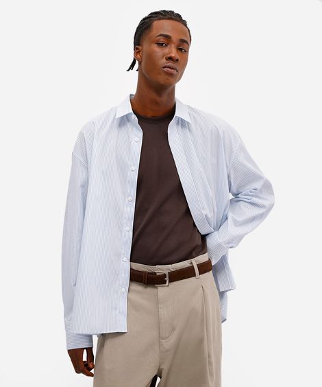 camisa oversized masculina de algodão listrada off white