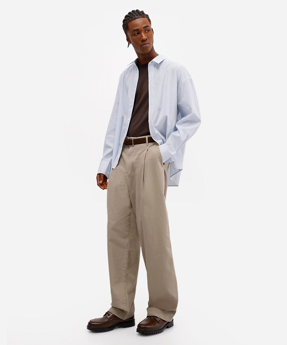 camisa oversized masculina de algodão listrada off white