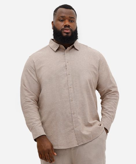 camisa comfort masculina com linho plus size bege