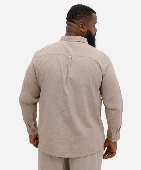 camisa comfort masculina com linho plus size bege