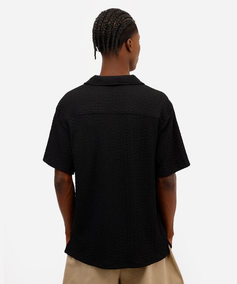 camisa masculina manga curta texturizada - preto