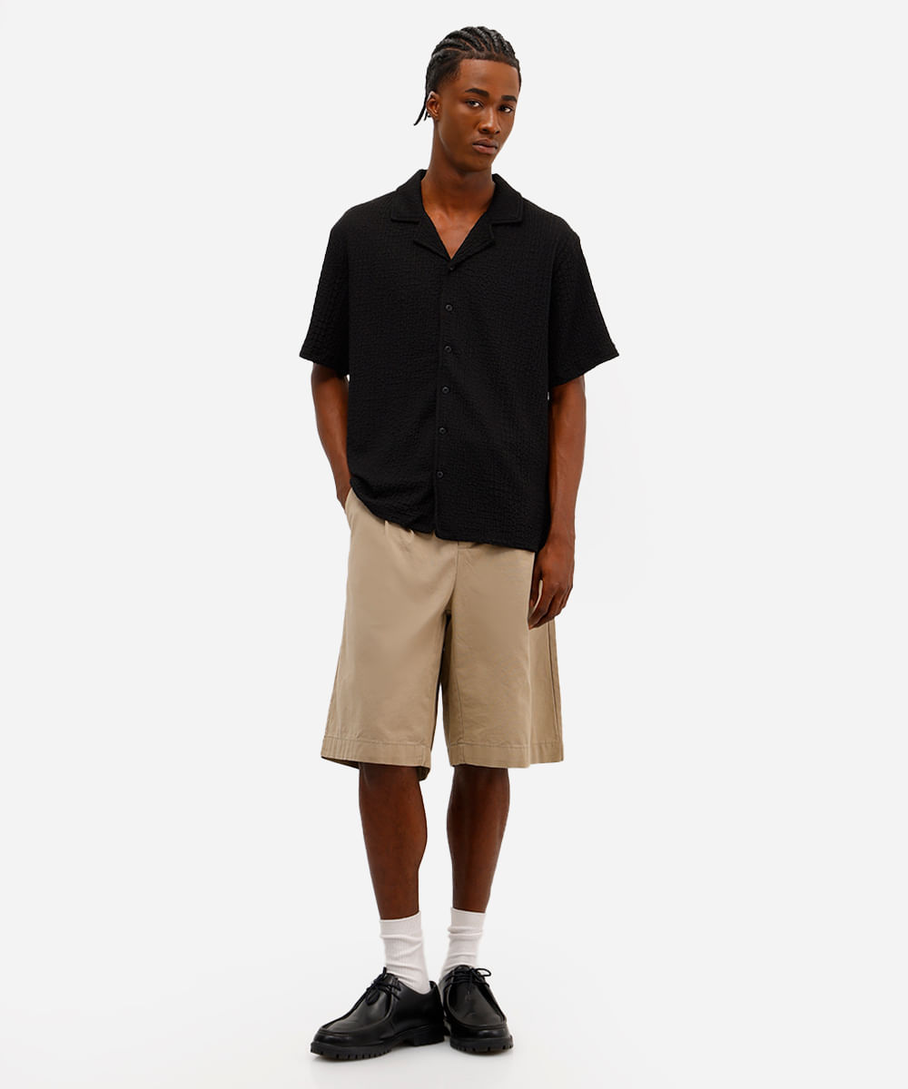 camisa masculina manga curta texturizada - preto