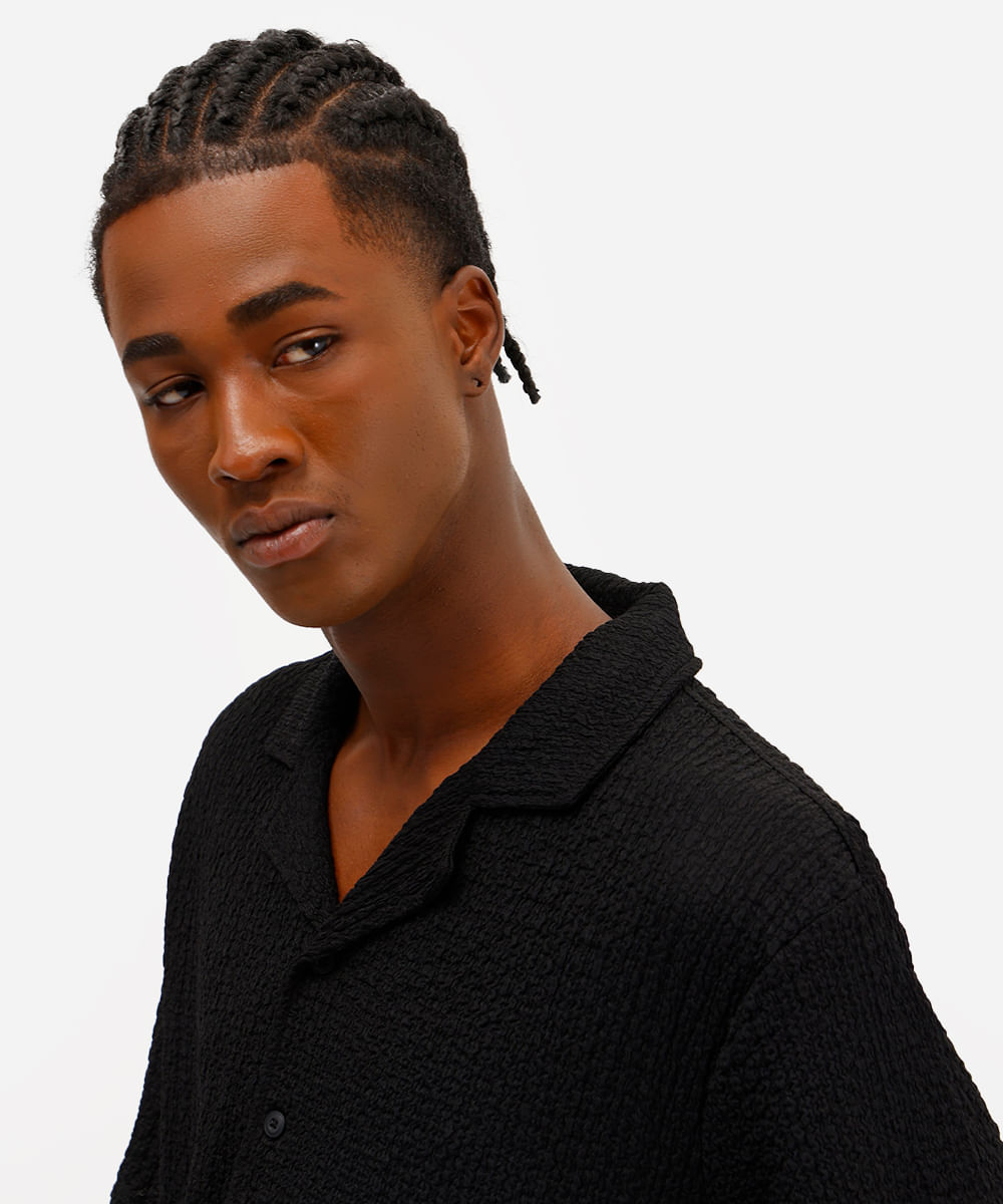 camisa masculina manga curta texturizada - preto