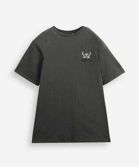 Camiseta manga curta chilled vibes stitch cinza