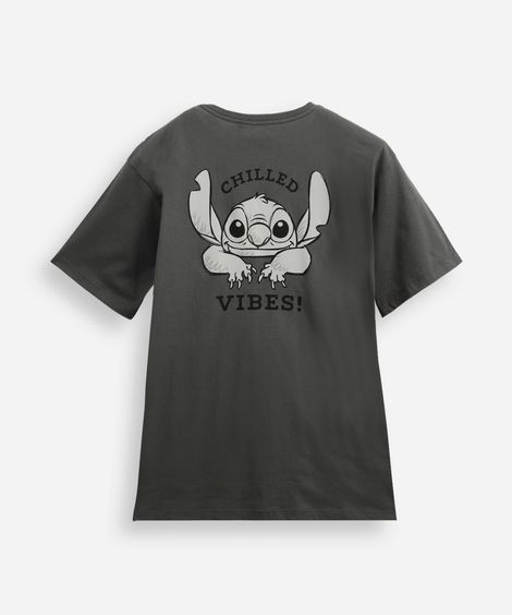 Camiseta manga curta chilled vibes stitch cinza