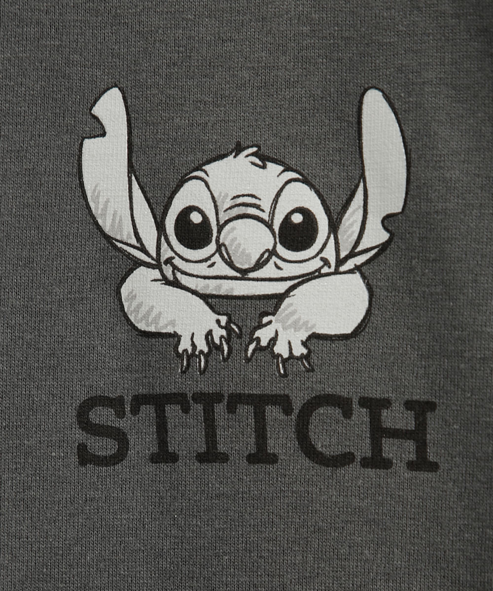 Camiseta manga curta chilled vibes stitch cinza