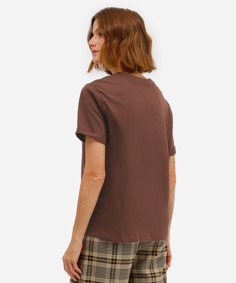 camiseta básica feminina de algodão manga curta marrom