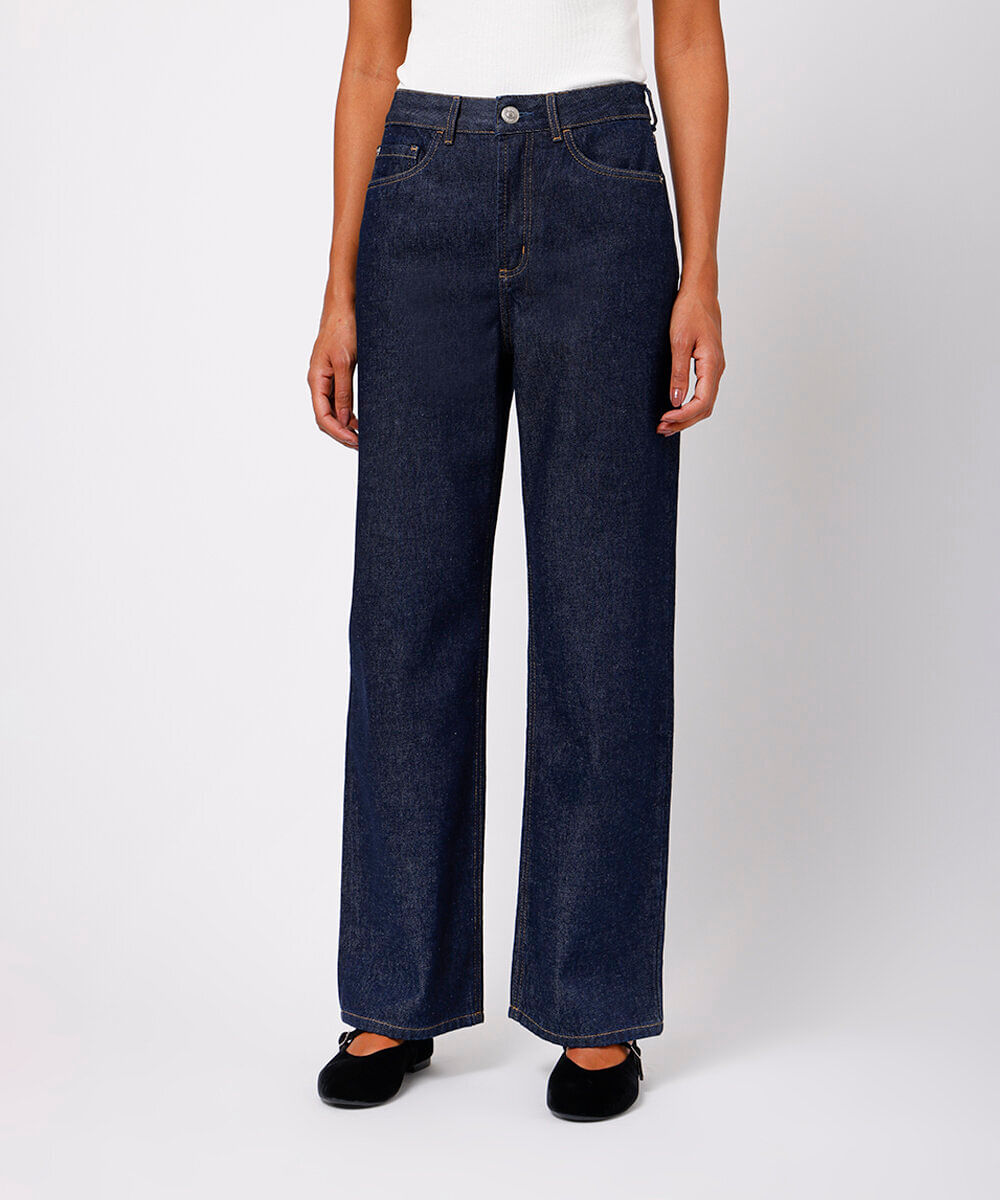 calça reta new york feminina jeans mindset azul