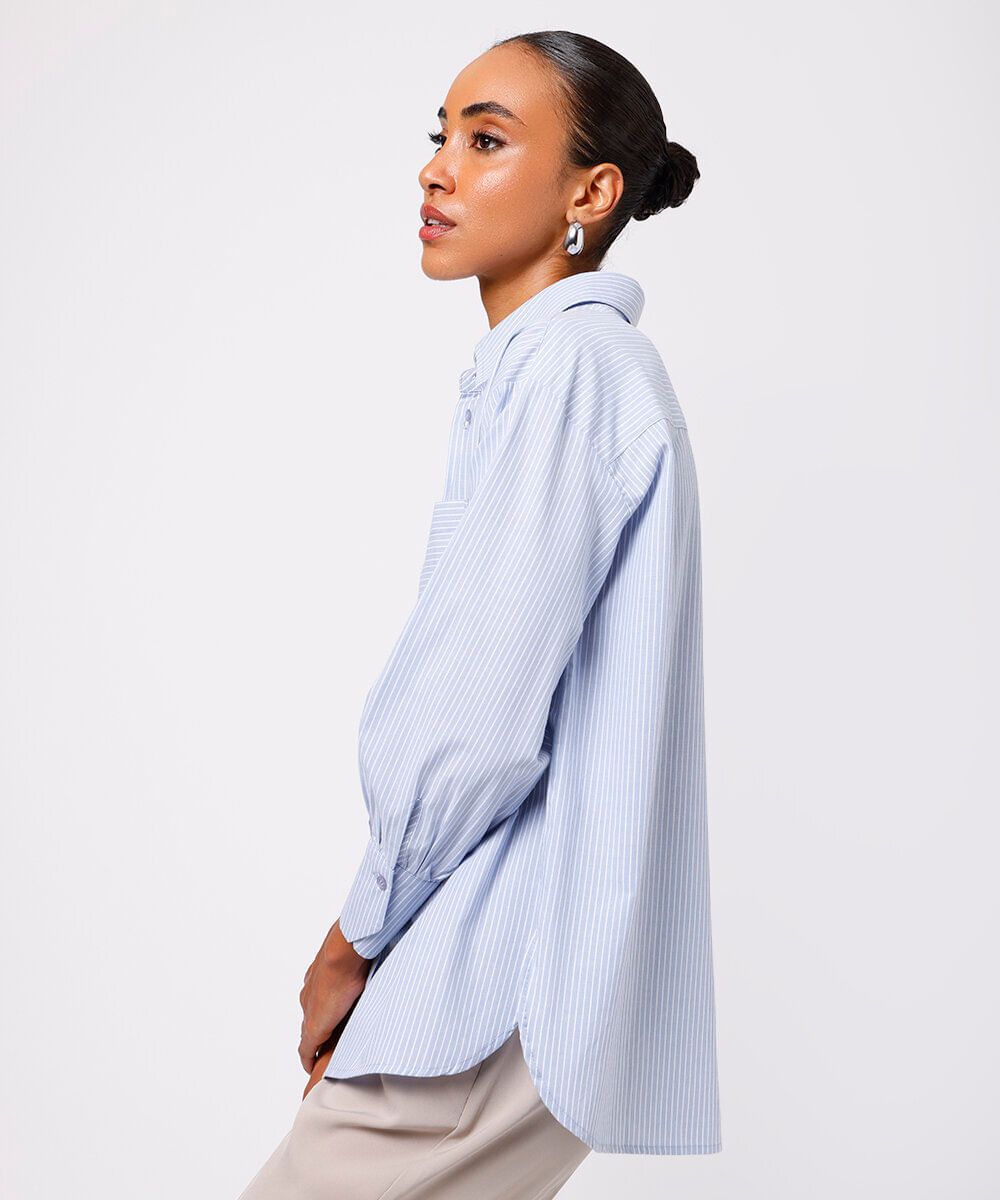 camisa oversized de algodão listrada mindset azul