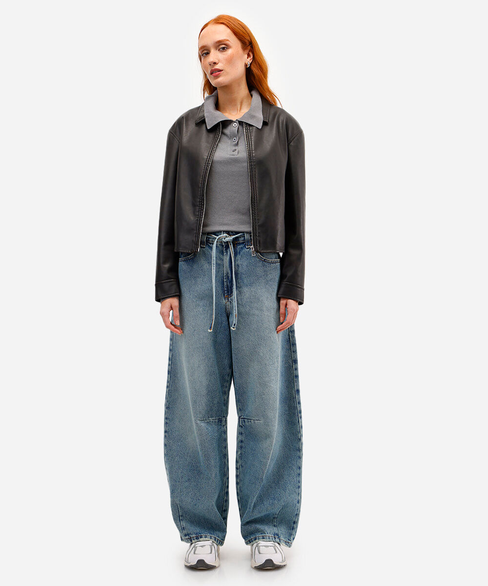 calça baggy feminina jeans com cordão azul