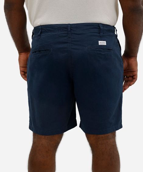 bermuda de sarja plus size reta com bolsos azul