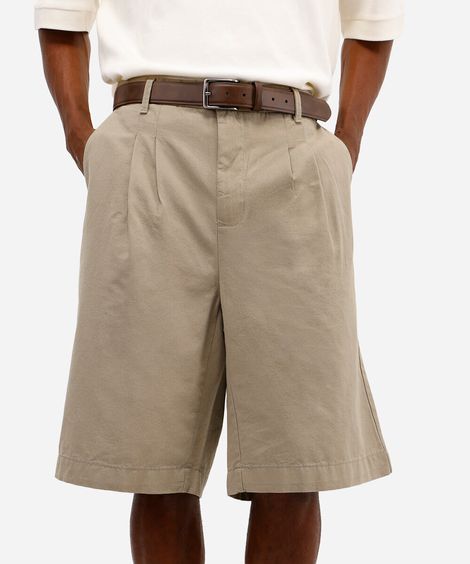 bermuda baggy masculina de alfaiataria com pregas bege